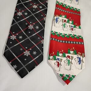 Christmas Ties 1-NWT Classic Black/White/Red- 1-SILK Snowmen Holly CandyCanes